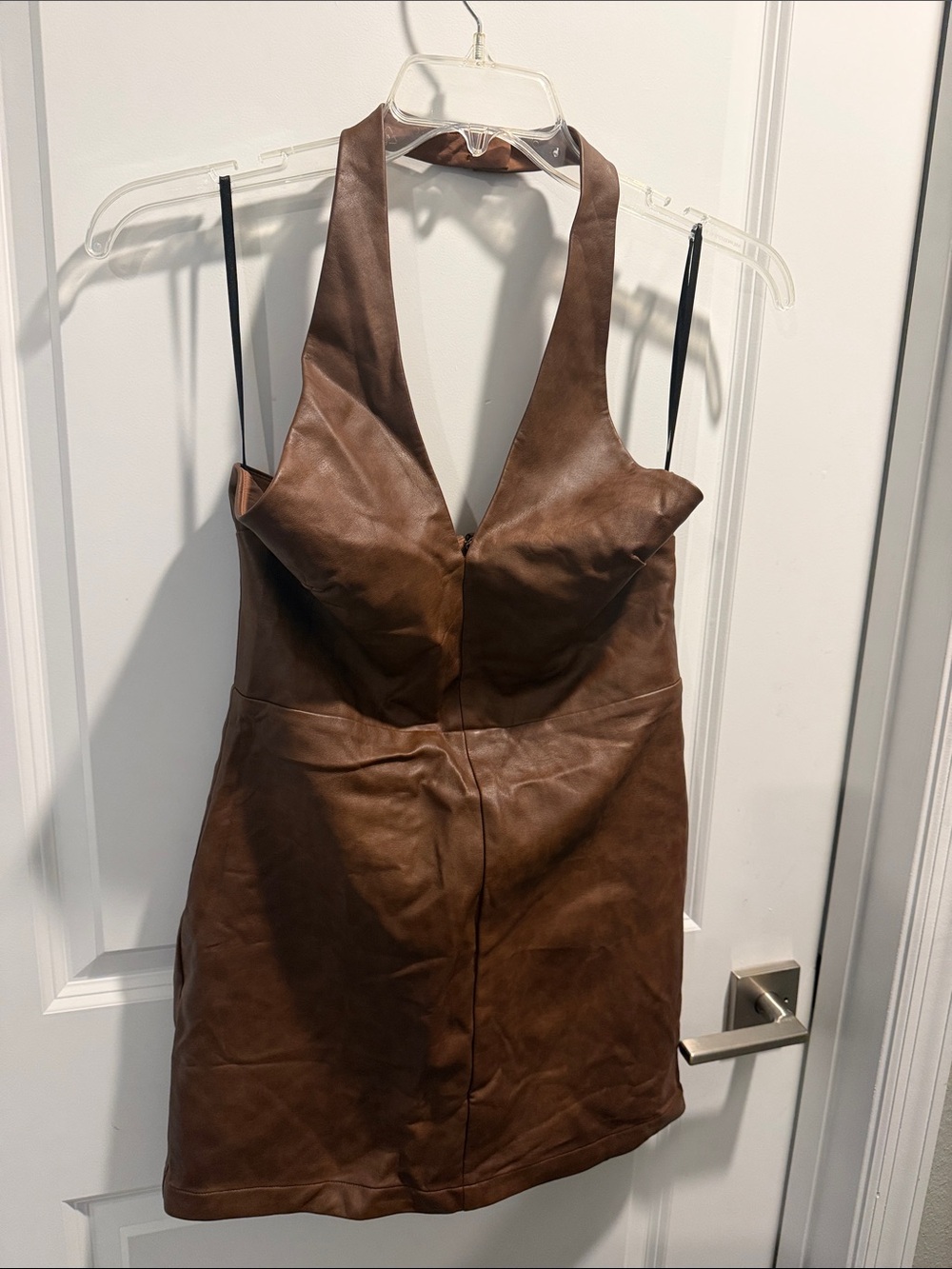 Tularosa Brown Leather Halter Mini Dress